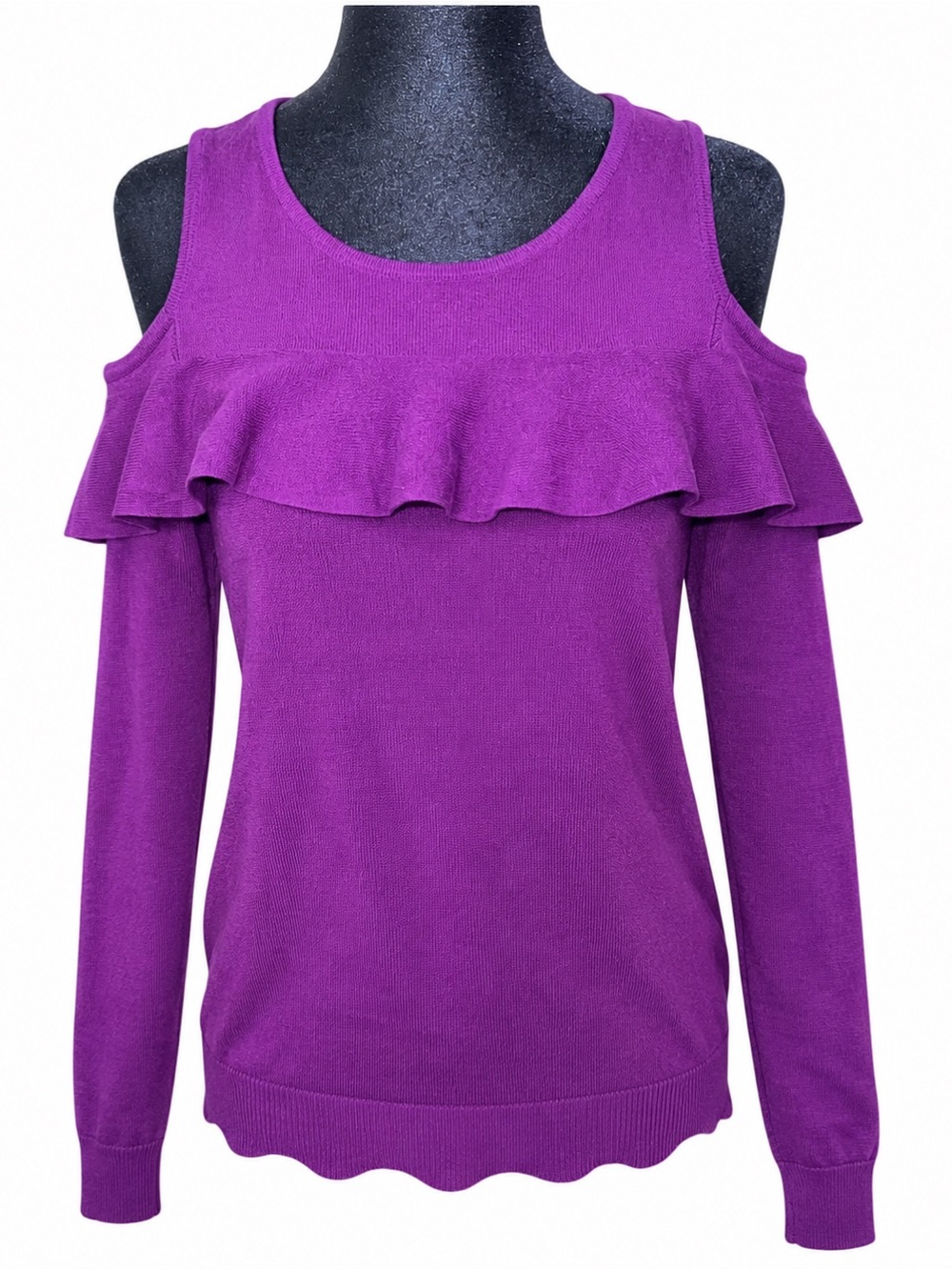 Calvin Klein Purple Ruffle Sweater | Off Shoulder Jewel Tone | Medium